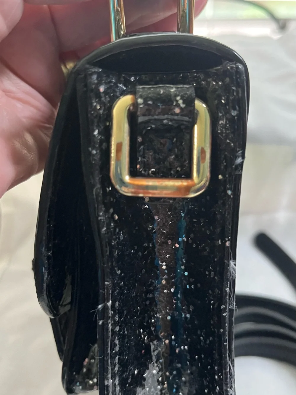 kate spade Black Glitter Mini Scout Satchel/Crossbody with Gold Hardware